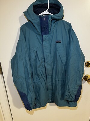 Vintage 90’s Patagonia Rain Wind Parka Jacket Hoodie Turquoise Medium 