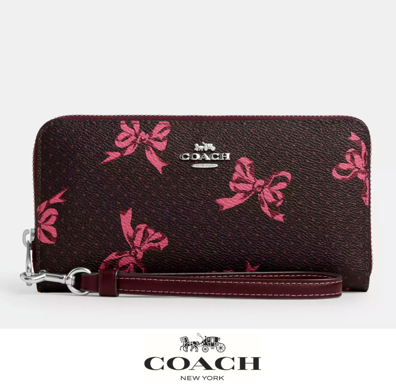 NWT Coach Signature Canvas Zip Around Wallet with Bow Print CZ327 Gift Ready