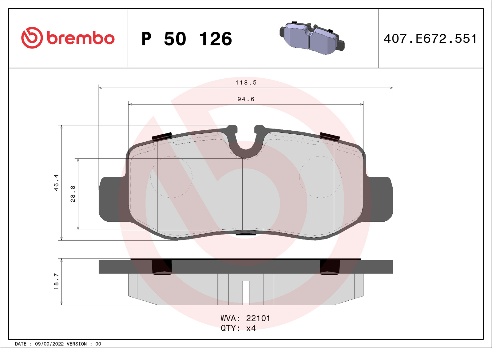 Rear BREMBO P 50 126 Brake Pad Set, disc brake for MERCEDES-BENZ,MERCEDES-BENZ (