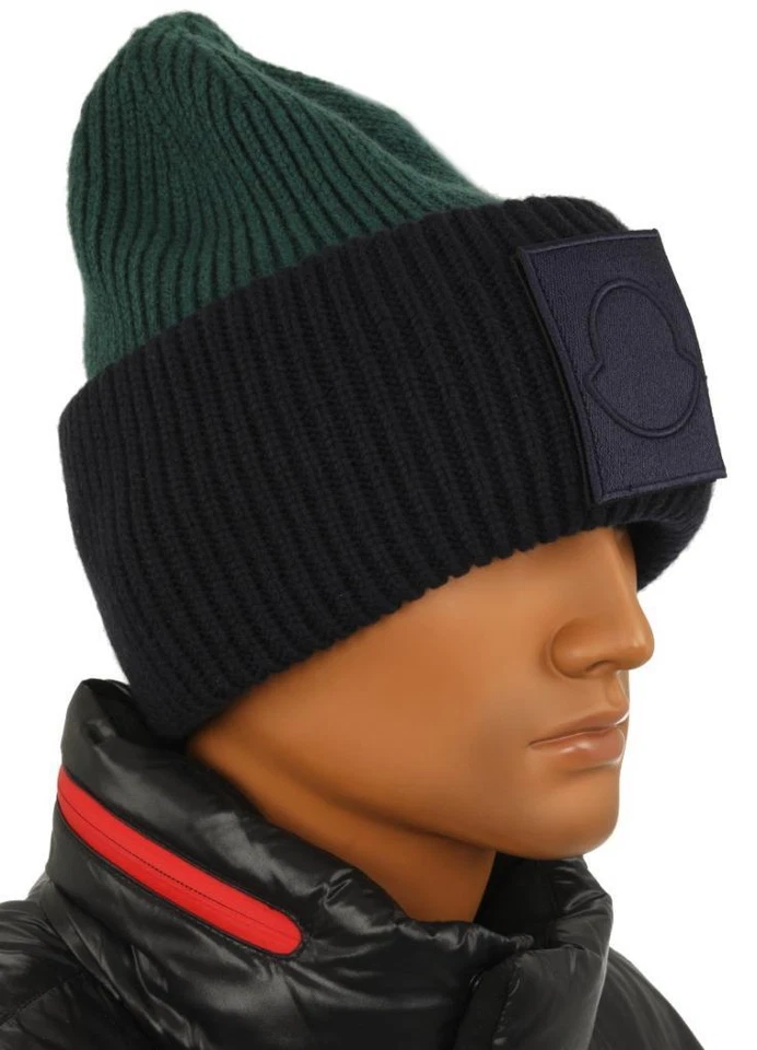 NUEVO GORRO MONCLER LANA PESADA VERDE AZUL LOGO TALLA ÚNICA Foto 3 de 4