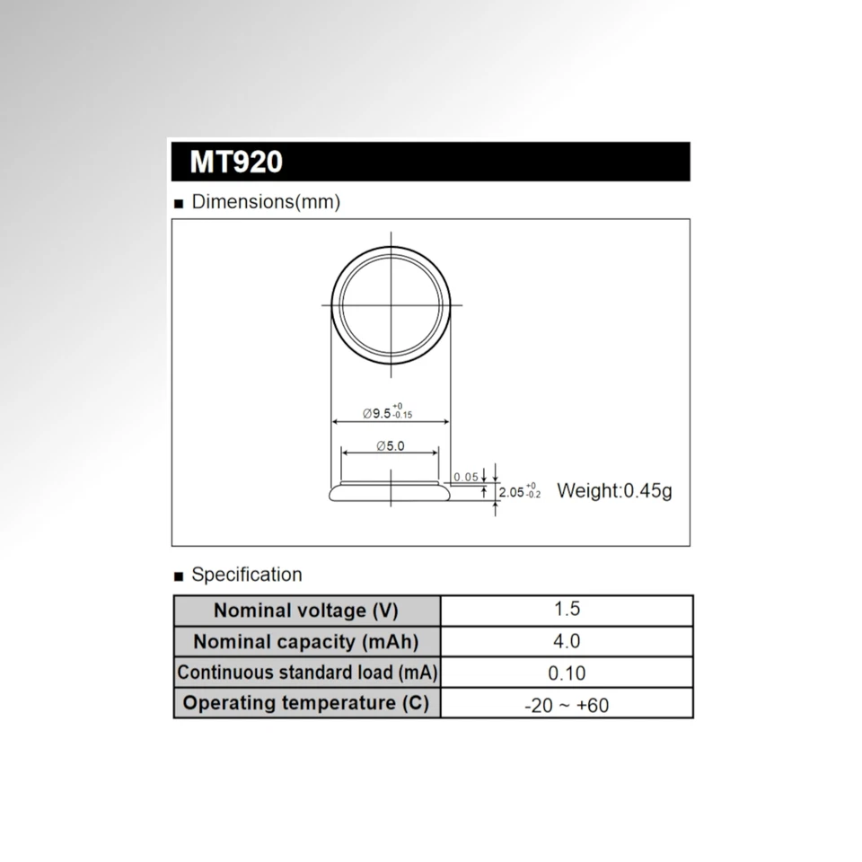 PANASONIC MT 920 Li-ion condensador batería GC920 N923 para relojes solares Junghans - Imagen 3 de 3