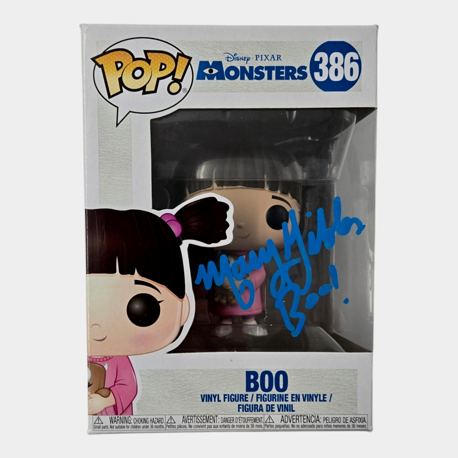 Funko Pop Boo Monsters Inc firmado por Mary Gibbs autógrafo de Disney Pixar certificado de autenticidad JSA 159