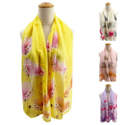 Damen Aquarell Effekt Mohnblumen Schal Tuch Halstuch Damen Kopftuch Stola