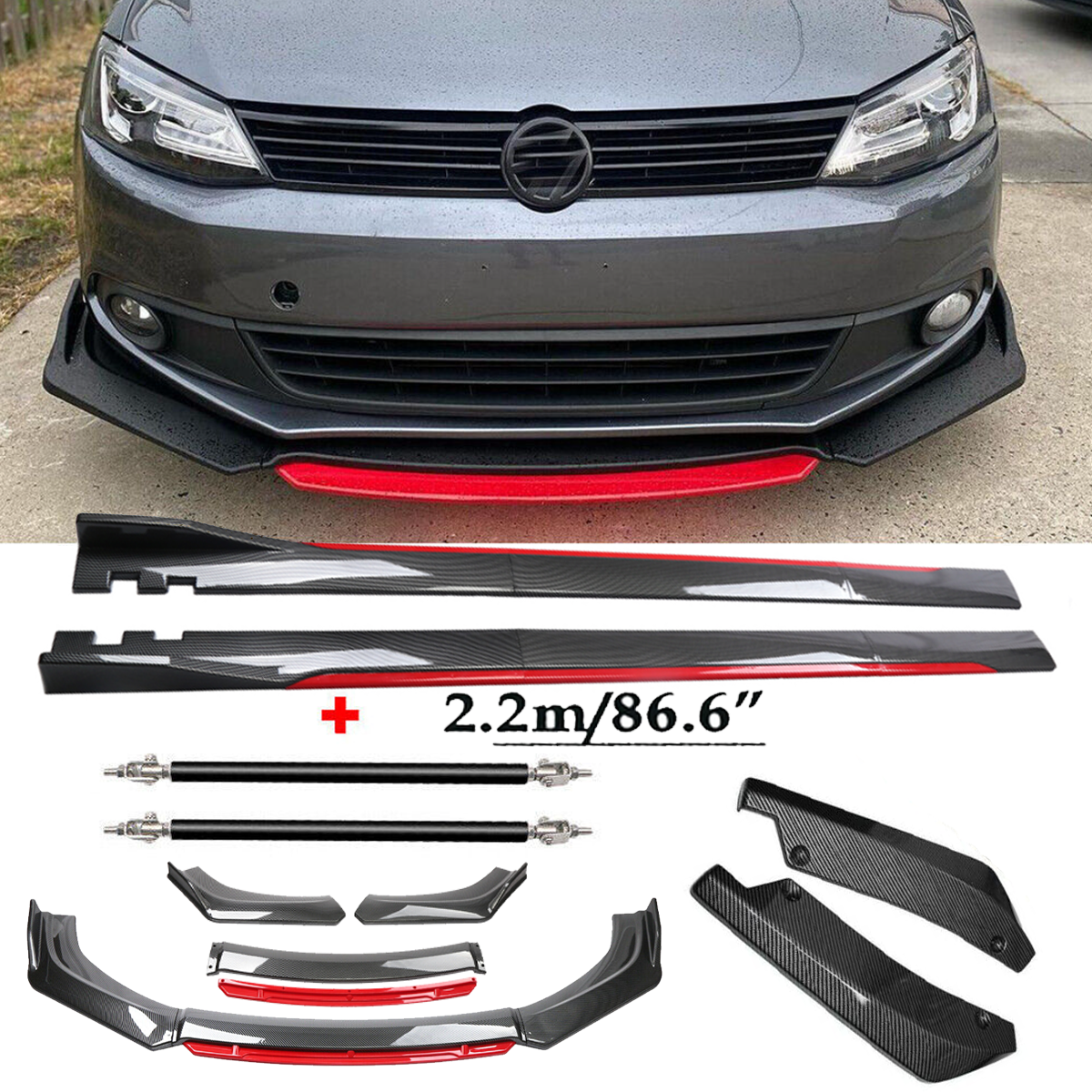 For VW Jetta MK6 Front Lip Chin Bumper splitter Carbon Fiber Body Side Skirt