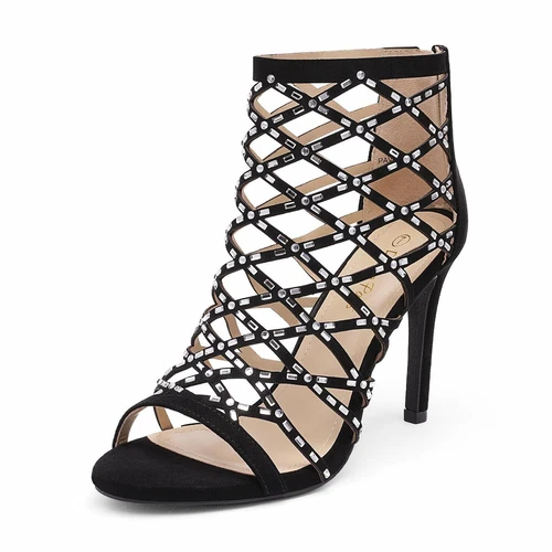 Women Rhinestone Sandals Open Toe Stilettos Heel Open Toe Dress Heel Sandals - Picture 3 of 11