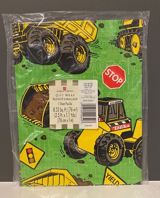 Tonka Truck Gift Wrap Vintage Wrapping Paper American Greetings 8.33 Sq Ft Sheet
