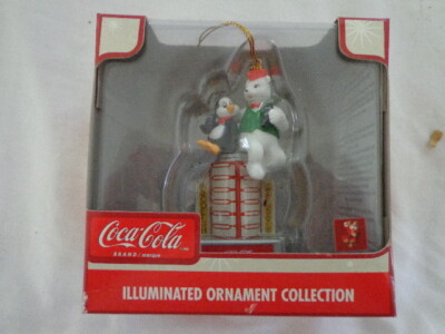 COCA COLA ILLUMINATED ORNAMENT COLLECTION BEAR  & PENQUIN  AT THE SELECTION BOX