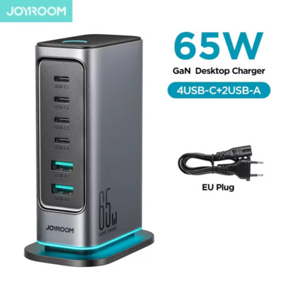 Multi GaN Ladegerät JR-TCM02 65W EU 4x USB-C 2x USB-A Tischladegerät Joyroom
