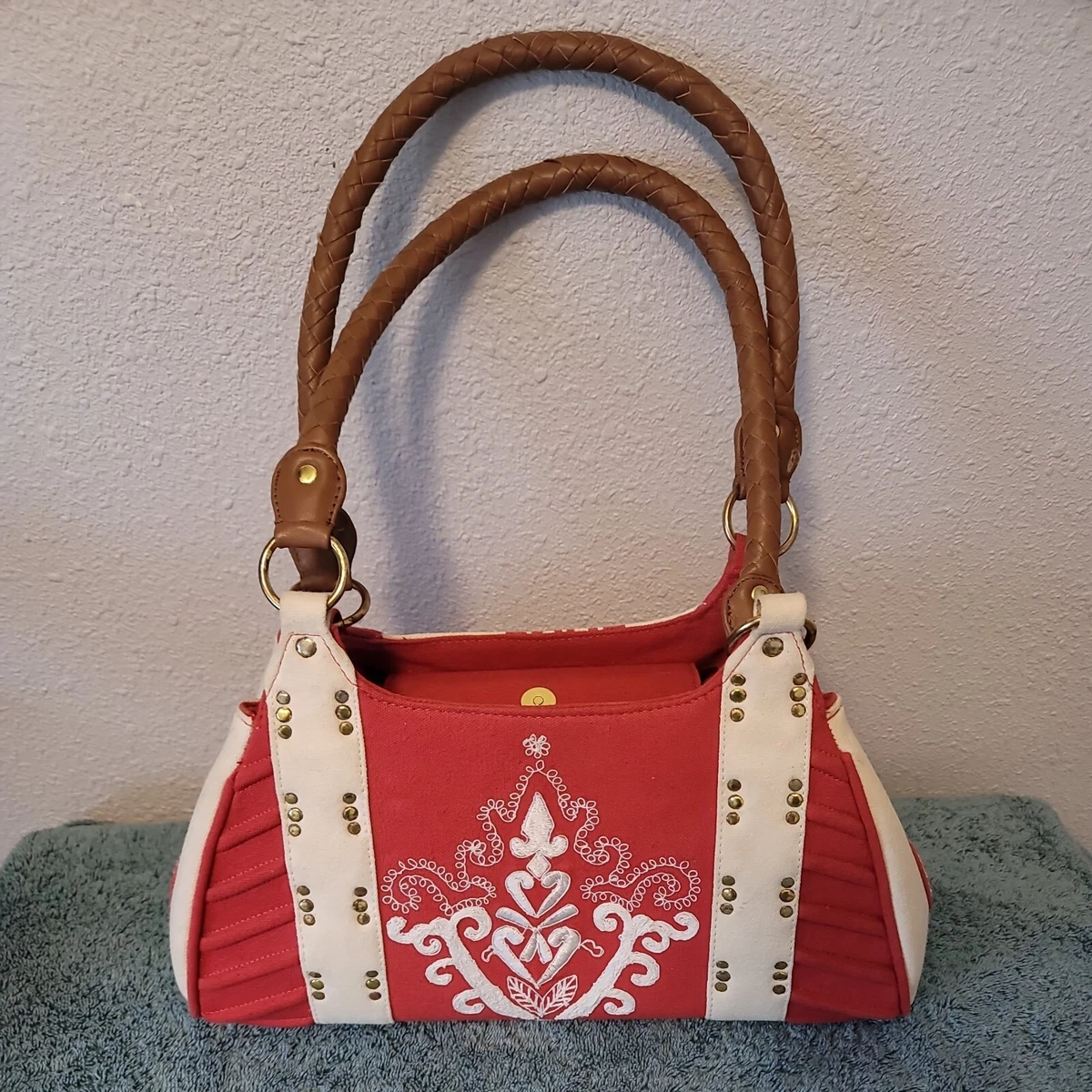 Red and white handbags clearance