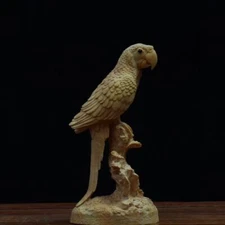 5" Fine Chinese Boxwood wood Hand-carving Poll parrot bird popinjay statue 鹦鹉