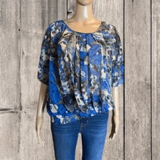 Pleione Watercolor Batwing Blouse Blue Small