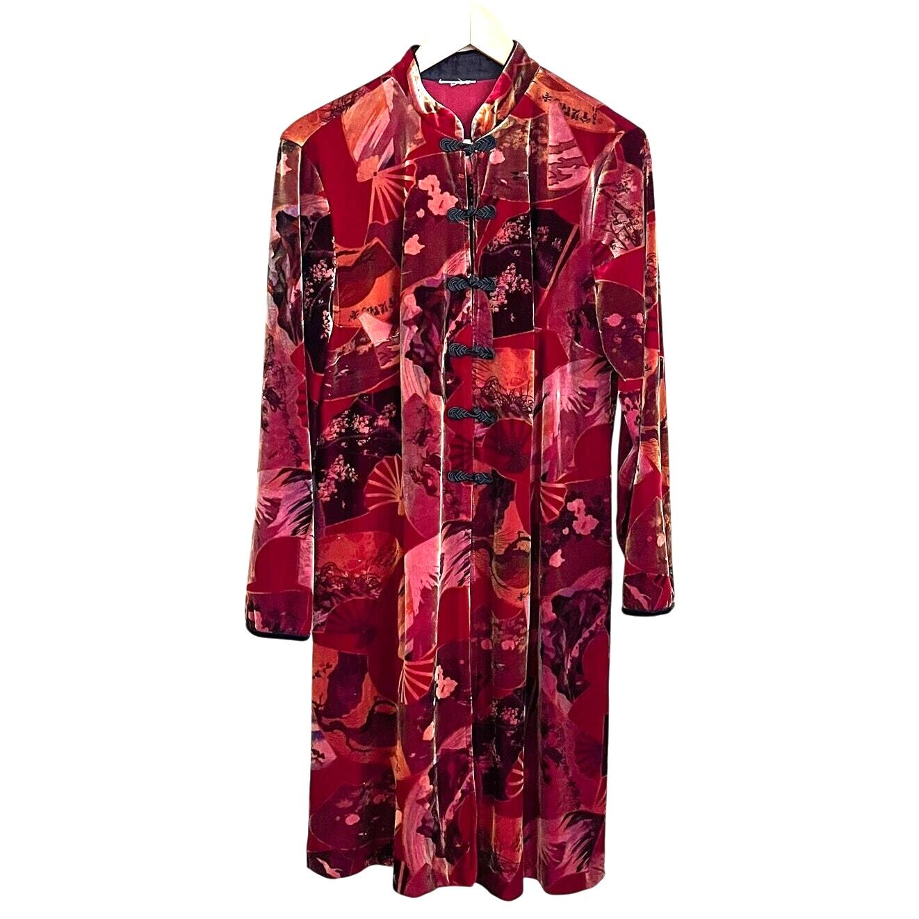 Vintage Y2K Red Gold Velvet Kimono Jacket Asian Boho Lagenlook Whimsigoth Tunic