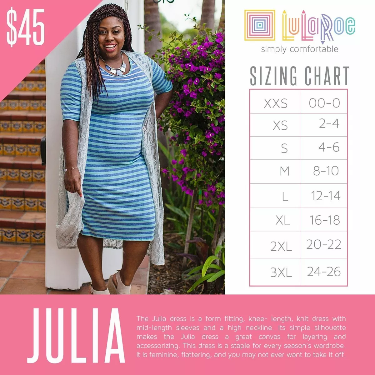 LulaRoe Julia Knee Length Dress Medium New With Tags