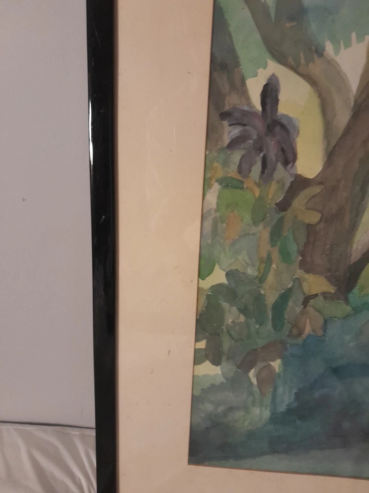 Preciosa pintura vintage de acuarela escena de naturaleza, firmada, bellas artes Foto 3 de 4