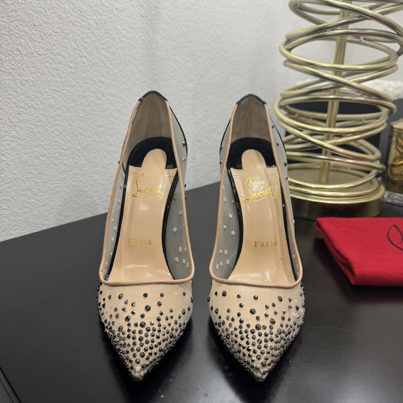 Christian Louboutin Follies Strass 100 Mesh Crystal Black 37.5