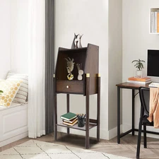 3-Tier Bamboo Display Rack Bookshelf Case w/ Drawer Freestanding Shelf 60kg