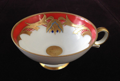 Hertel Jacob Leuchtenburg Kahla RED, Blue & Gold Embossed Vintage TEA CUP