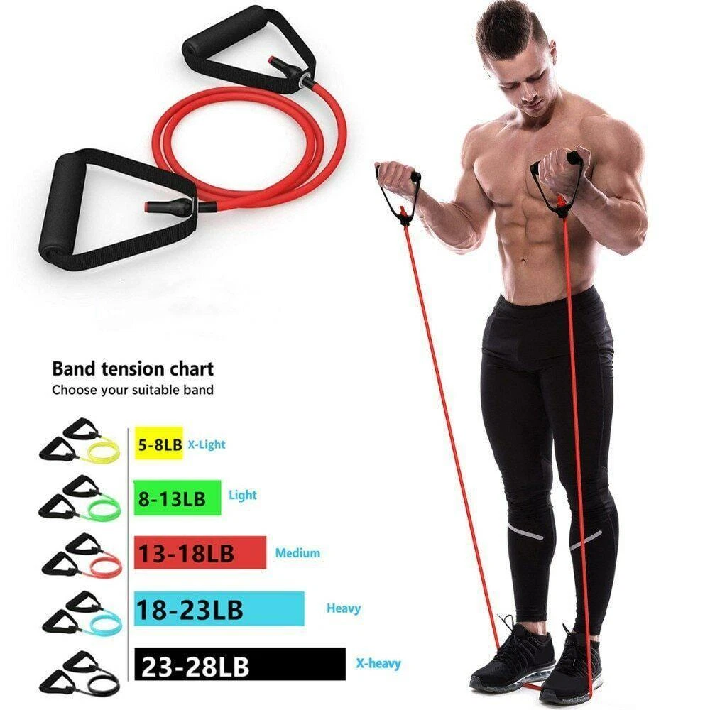 Elastic band with handles exercises hot sale