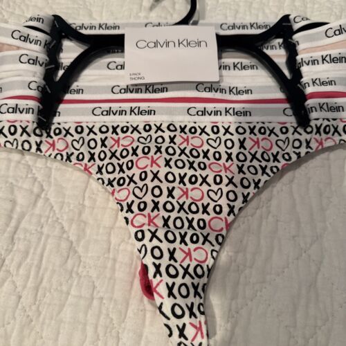 WOMENS SIZE SMALL CALVIN KLEIN THONG UNDERWEAR 5 PAIR PINK BLACK WHITE XOXO