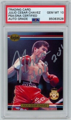 Julio Cesar Chavez Signed 1991 Ringlords Card #31 w/ HOF 2011'' PSA GEM 10 AUTO