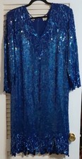 Vintage 1980's Women's Size 3X Royal Blue Iridescent Sequined Silk Dress