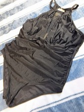 Black Solid Halter One-Piece Swimsuit Zip Front Lined Size XL