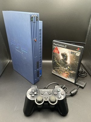 Sony PlayStation 2 Console in Aqua Blue with Controller and Game Japan Import