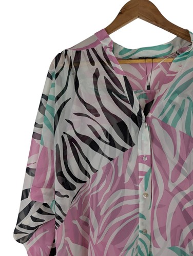 Blusa Zara Ligera Estampado Animal Calce Relajado Vacaciones Transparente Colorido Talla S - Imagen 2 de 10