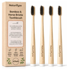 Horse Bristle Bamboo Toothbrush 4 Pack - Authentic Horse Bristles - Biodegra