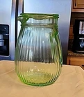 Jenkins #570 Depression Kitchenware Green Glass Batter Jug With Lid CHIPPED