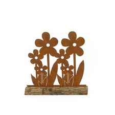 Blumen Rostdeko Vintage Gartendeko Metall auf Holz Fensterbank Fr&uuml;hlingsdeko