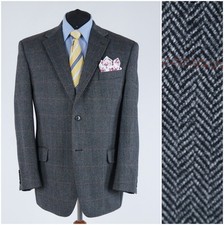 Mens Herringbone Tweed Jacket 46R UK Size WESTBURY Grey Wool Sport Coat Blazer