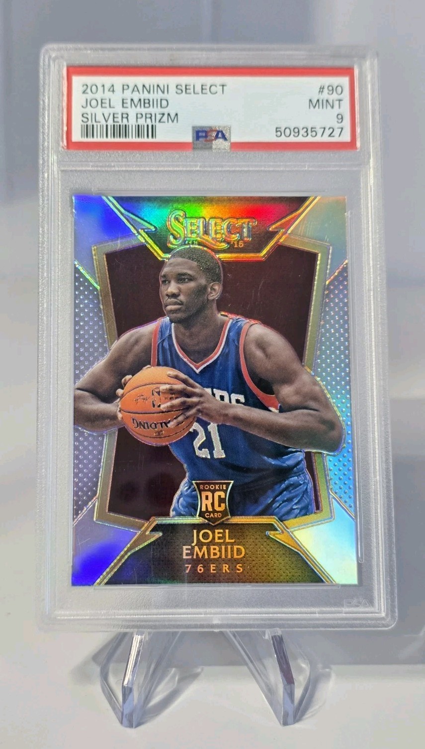 2014 Panini Select Joel Embiid SILVER PRIZM ROOKIE RC #90 PSA 9 MINT
