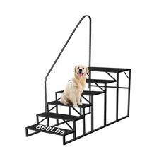 RV Steps with Handrail, 6 Step RV Stairs 660 lbs Load Capacity, Step Ladder w...