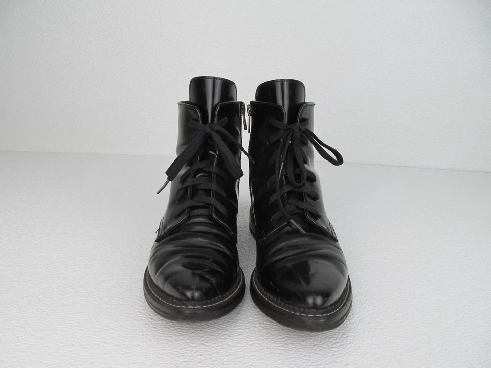 Bota INCH 2 Patemt Cuero Negro Punta Cremallera Con Cordones Para Mujer Talla 37 Foto 2 de 4