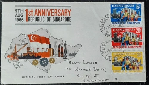 y(SGP-213)Singapore 1966 1st Anniversary of the Republic FDC with brochure in