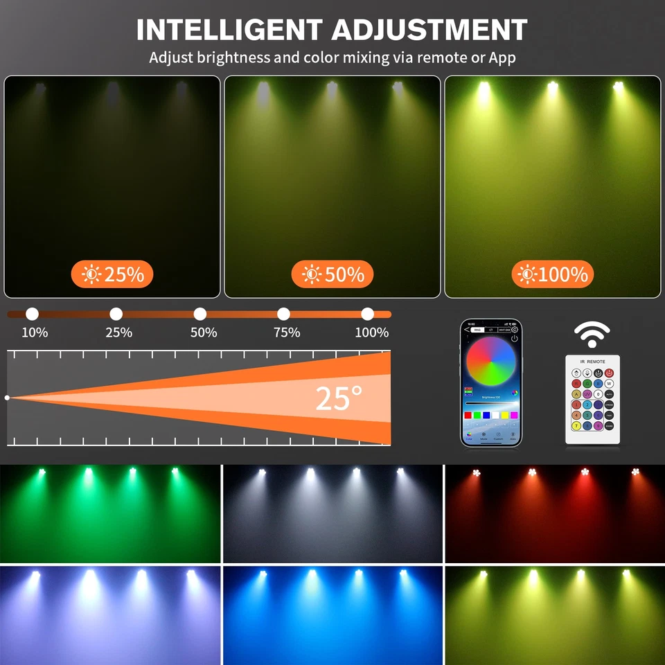Rechargeable Par Light RGBWA+UV Battery Powered Wireless DMX APP 6LED DJ Uplight - Image 4 of 4