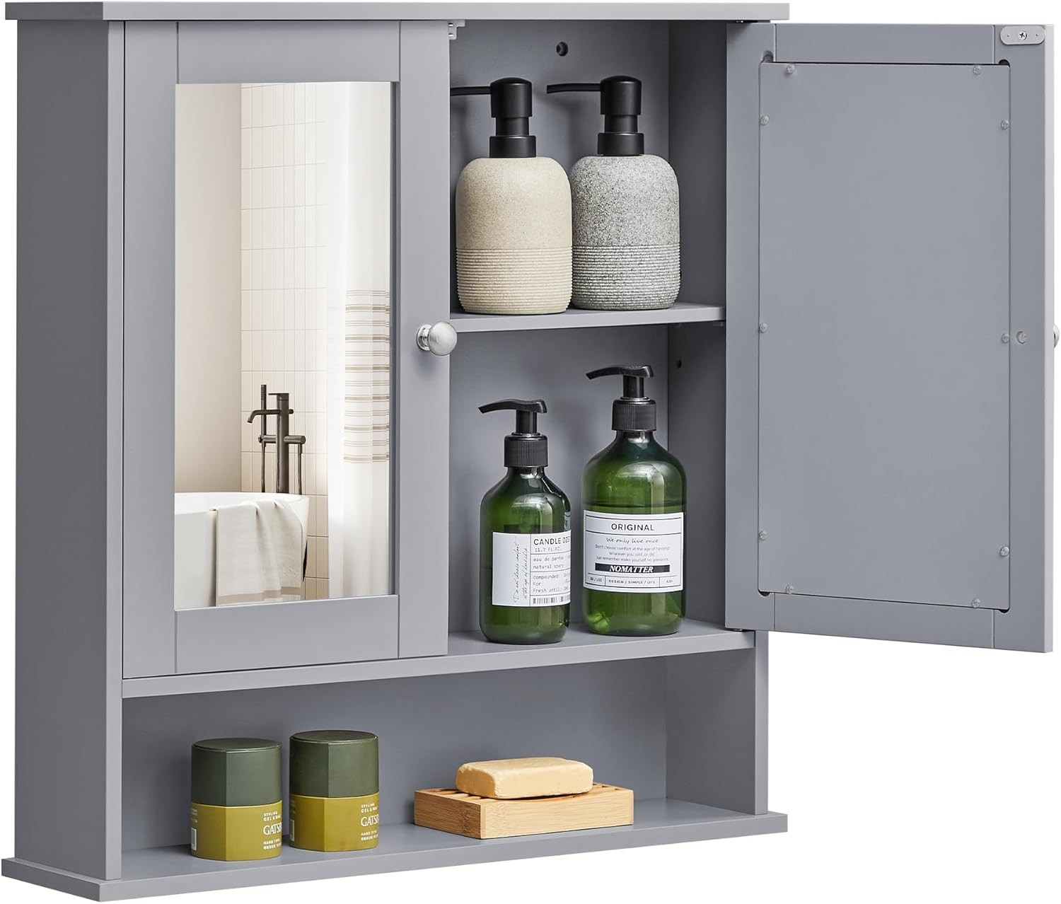 VASAGLE Bathroom Cabinet with Mirror, Wall Cabinet with 2 Mirrored Doors and Op