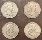 (4) Franklin Half Dollars 90% Silver 1952, 52d, 1954 2x US Silver Free Shipping