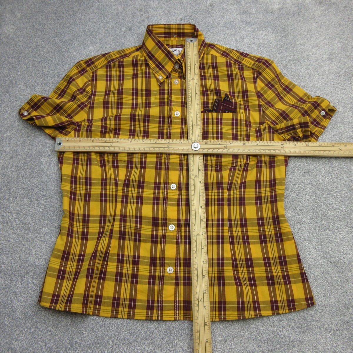 Brutus Dr Martens Shirt Womens Medium Yellow Check Oxblood Trimfit Punk Mod Ska View 2