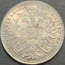 AUSTRIA ÖSTEREICH 20 KREUZER 1868 KM#2212 UNC- SILVER FRANC JOSEPH I. 1848-1916