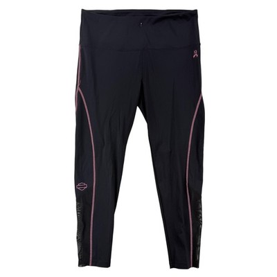 Harley-Davidson Leggings Womens XL Black Ankle H-D Performance Pink Ribbon Mesh