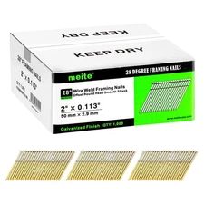 Framing Nails 28 Degree, 2-Inch, Wire Weld, Offset Round Head Smooth Shank Fr...