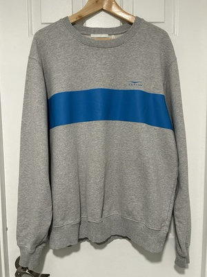 #ad Helmut Lang Life Saver 2022 Crewneck Sweatshirt Grey Blue Stripe Men#x27;s Large L $165.00