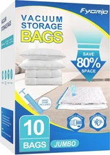 Fygrip 10 Pack Jumbo Vacuum Storage Bags with Hand Pump Plastic Packaging Bag...