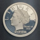 2008 Norfed Liberty $50 - Scarce Blank Back 1oz .999 Fine Silver Round
