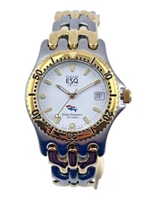 ESQ BY MOVADO SWISS  WHITE NAUTICAL FISH DAIL 100M DIVERS TWO TONE MENS WATCH