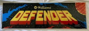 "Defender" Original 80's Vintage Arcade Game Marquee Back-glass (Williams 1980)