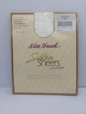 2 Pair Vintage Medium WHITE Nice Touch Silken Sheers Thi-Top Thigh Stockings 