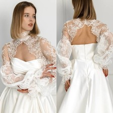 Long Sleeves Bolero Topper Jacket for Bride Appliques Lace Beading Wedding Dress